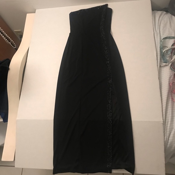 Vintage Dresses & Skirts - Black strapless beaded gown with side slit